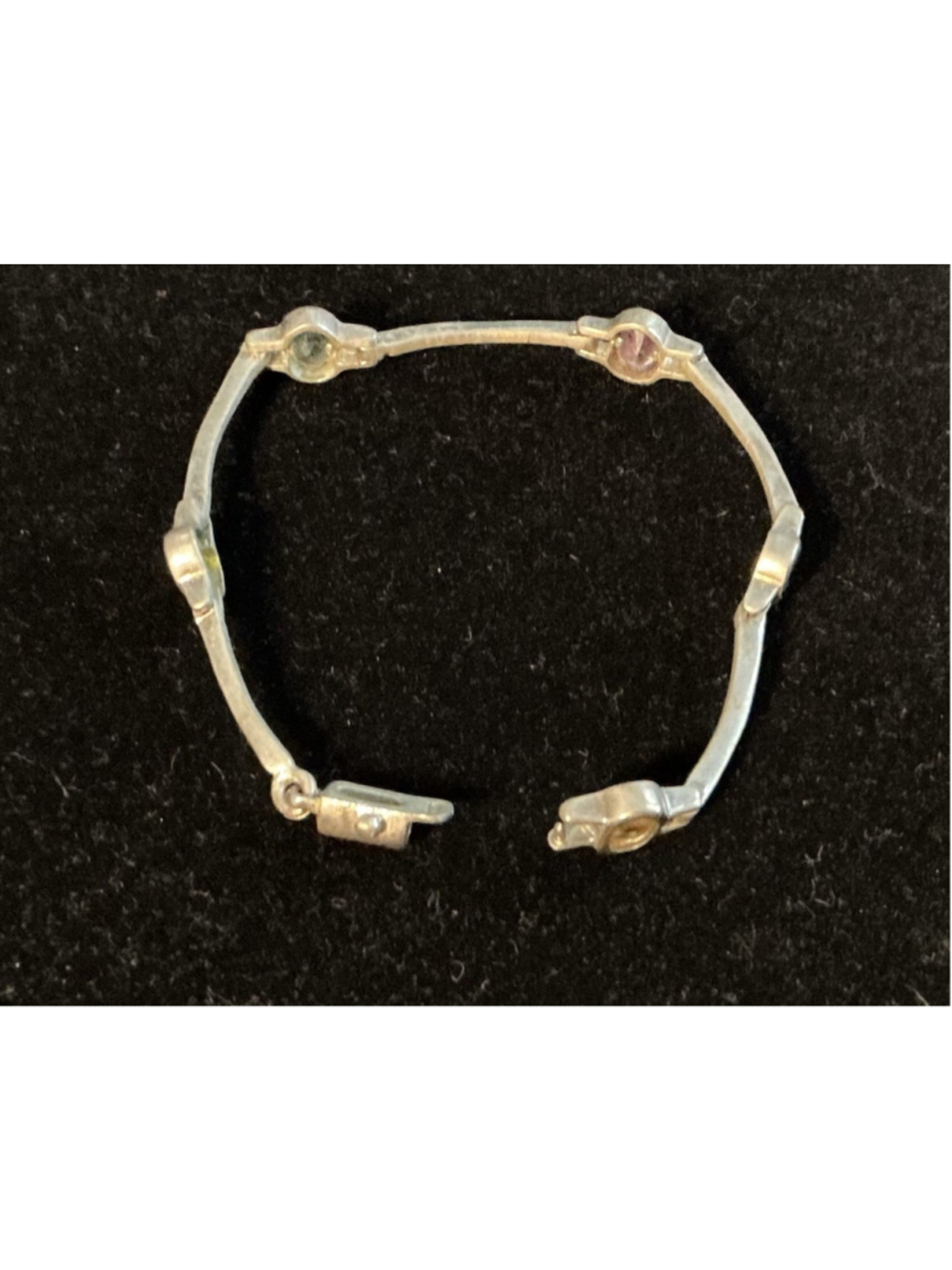Vtg 925 Silver Bracelet Lot 2pc Italian Scallop Shell & Rainbow Multi Gemstone. - Picture 2 of 8
